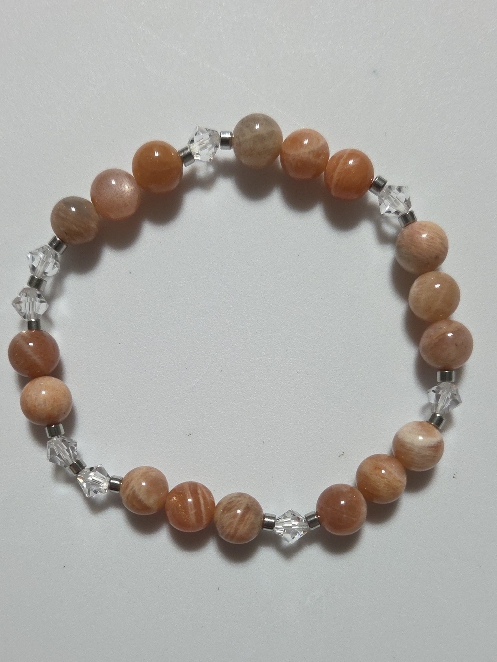 Handmade Sunstone Crystal Stretch Bracelet 8mm Gemstone 7.5 Inch Artisan Gift